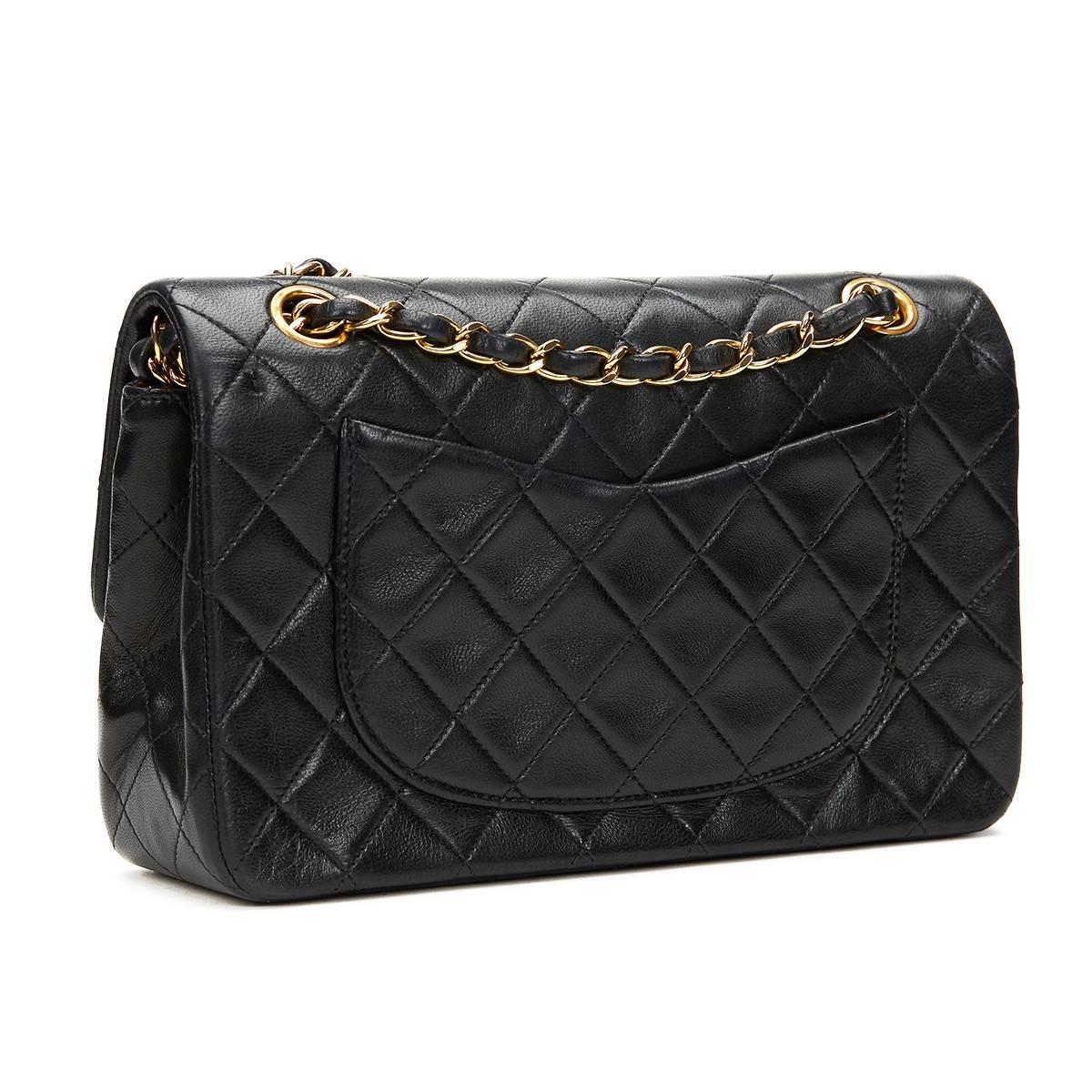 Chanel Black Quilted Lambskin Vintage Small Classic Double Flap Bag 1990s  1
