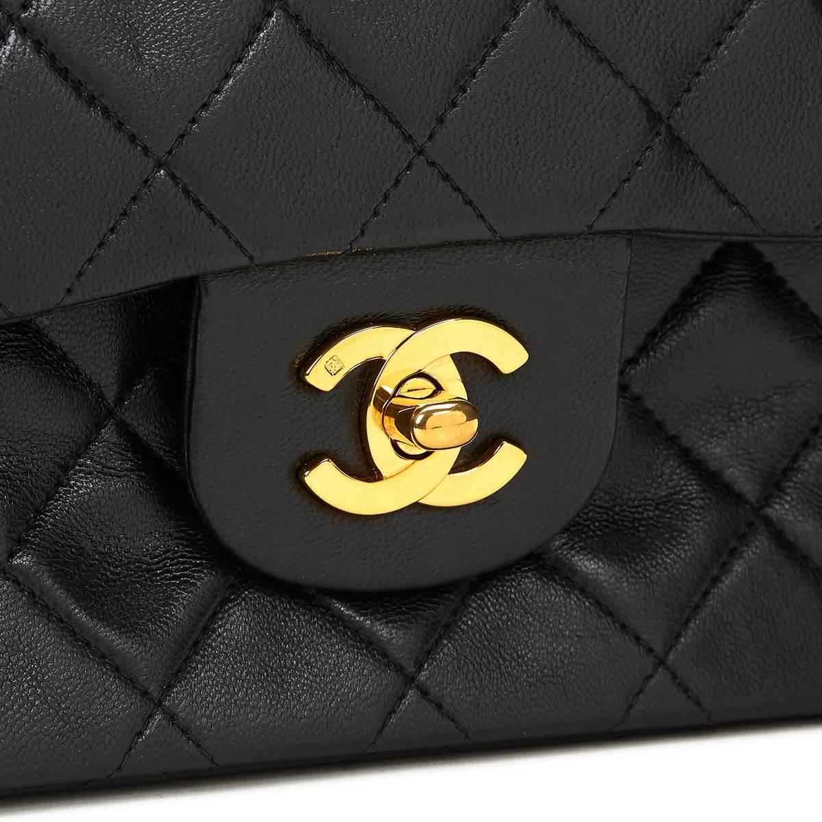 Chanel Black Quilted Lambskin Vintage Small Classic Double Flap Bag 1990s  4