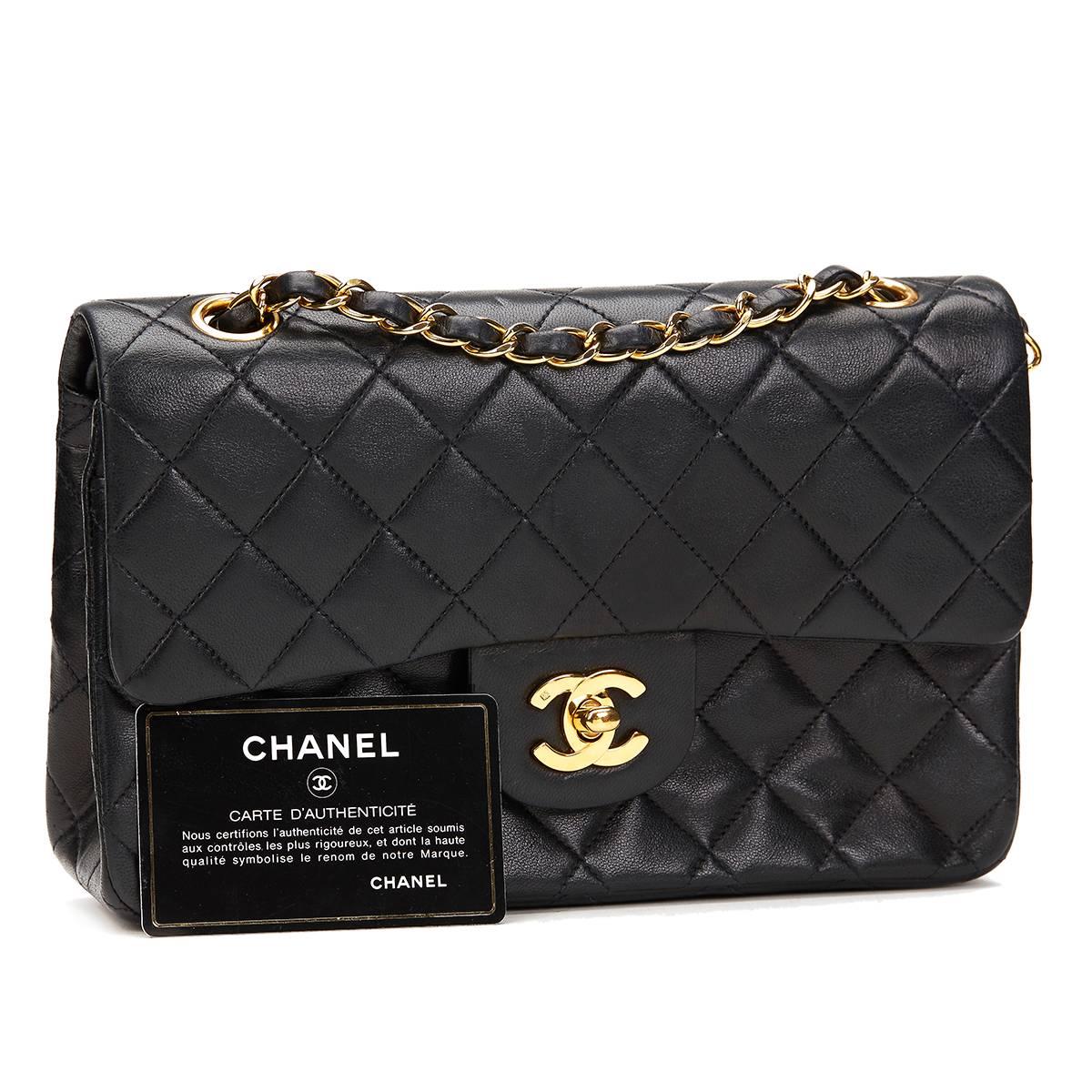 Chanel Black Quilted Lambskin Vintage Small Classic Double Flap Bag 1990s  6