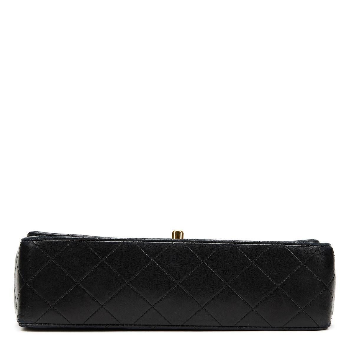 Women's 1991 Chanel Black Quilted Lambskin Vintage Small Classic Double Flap Bag 