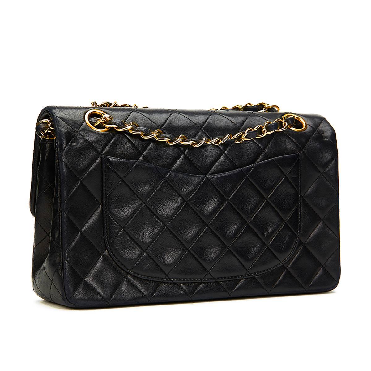 1991 Chanel Black Quilted Lambskin Vintage Small Classic Double Flap Bag  2
