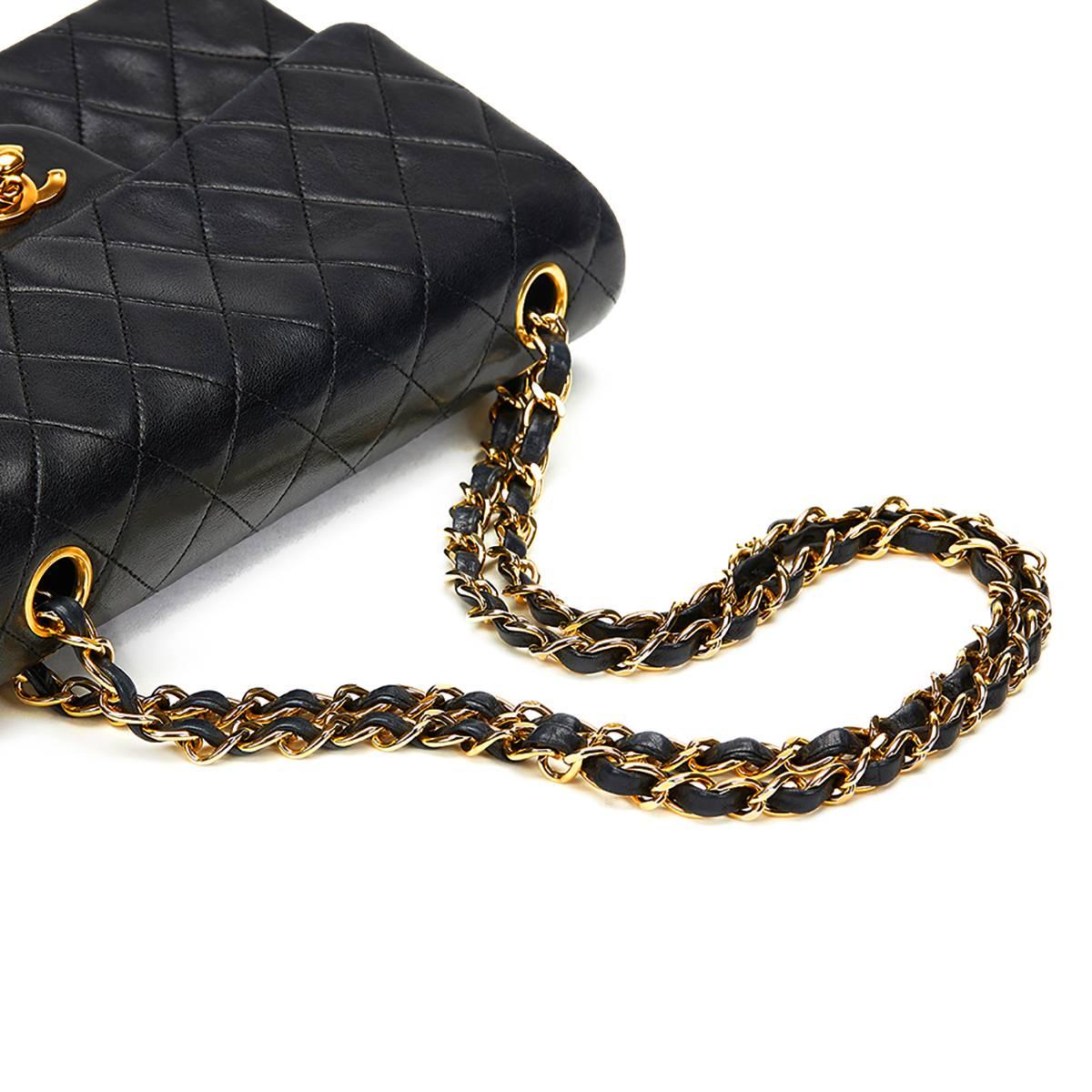 1991 Chanel Black Quilted Lambskin Vintage Small Classic Double Flap Bag  1