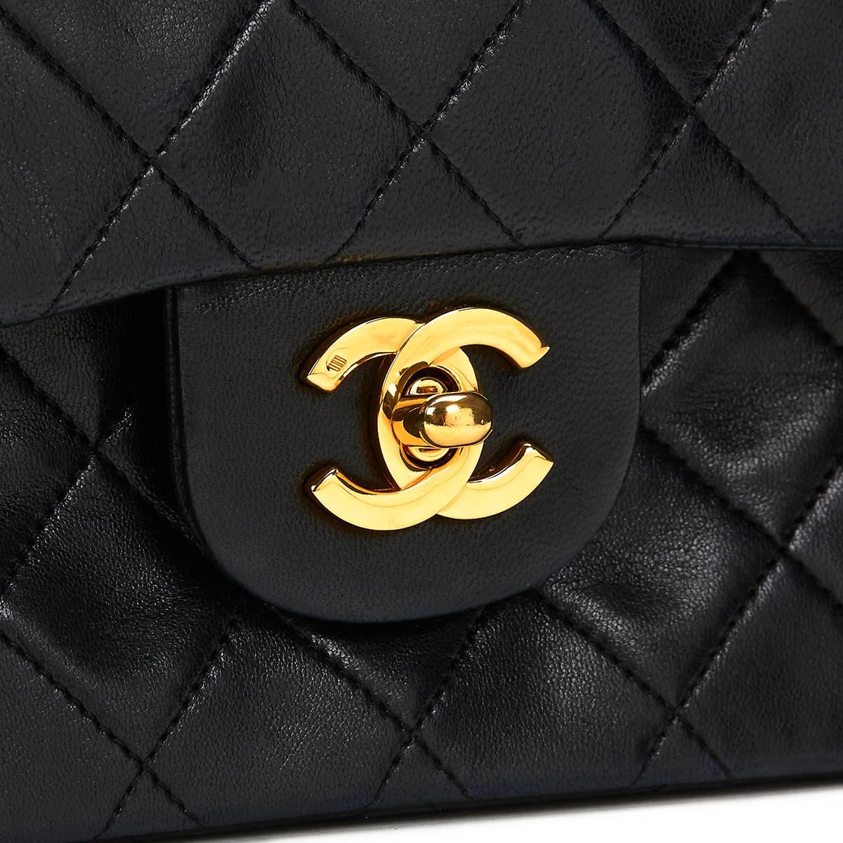 1991 Chanel Black Quilted Lambskin Vintage Small Classic Double Flap Bag  4