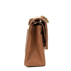 1990s Chanel Light Brown Quilted Lambskin Medium Classic Double Flap Bag