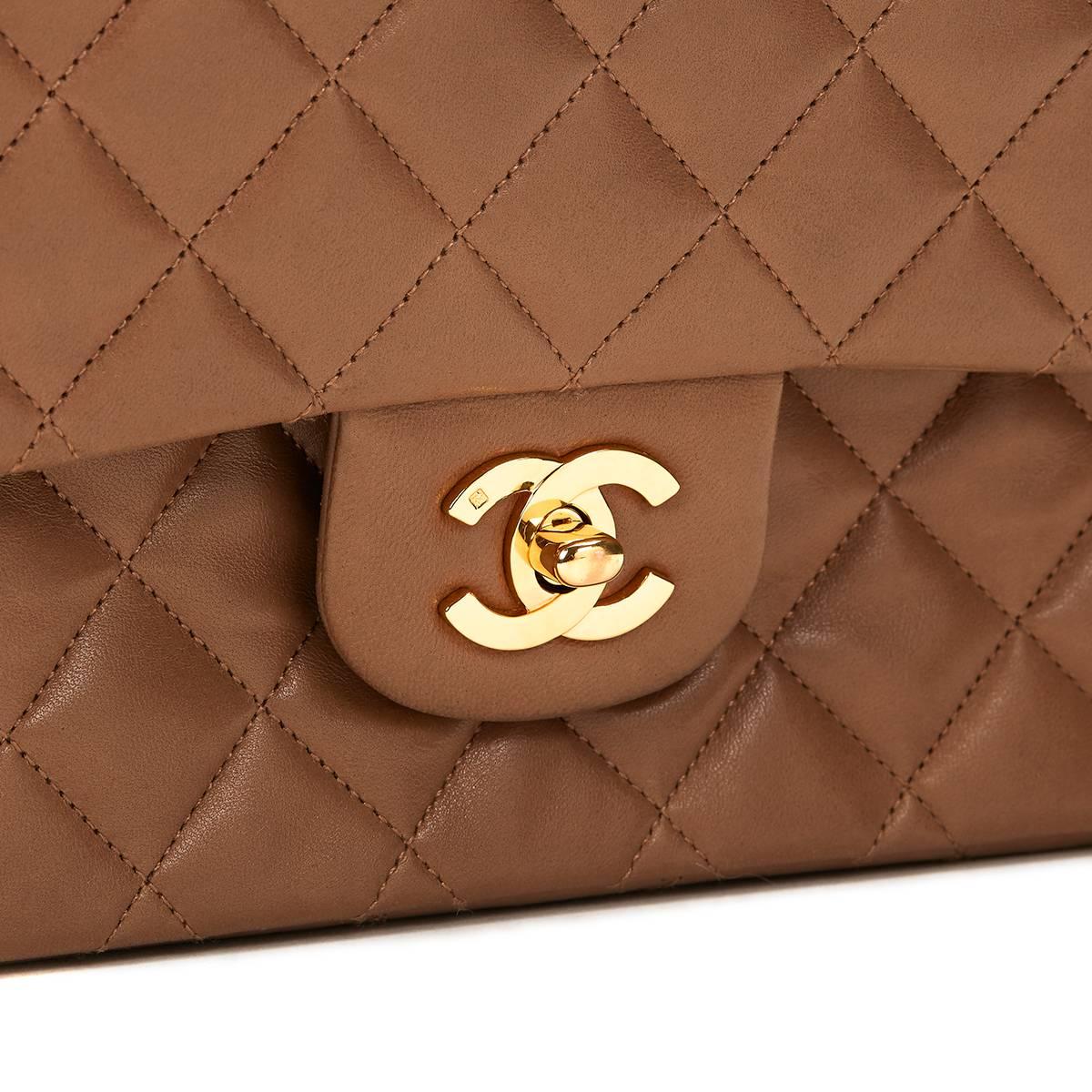 1990s Chanel Light Brown Quilted Lambskin Medium Classic Double Flap Bag 5