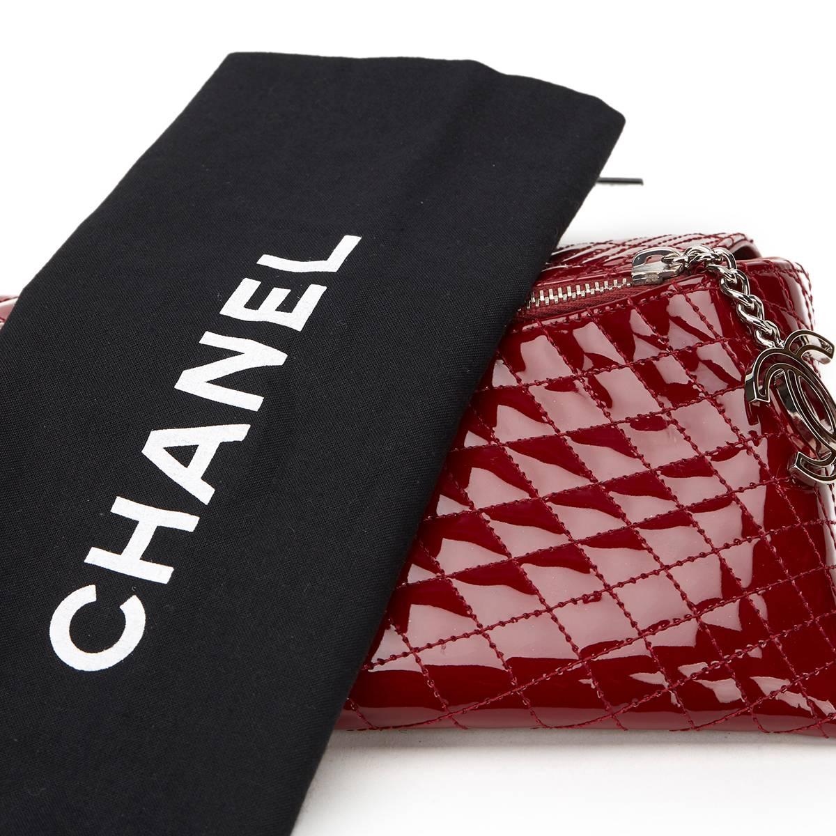 2000s Chanel Burgundy Quilted Patent Leather Geometric Clutch 4