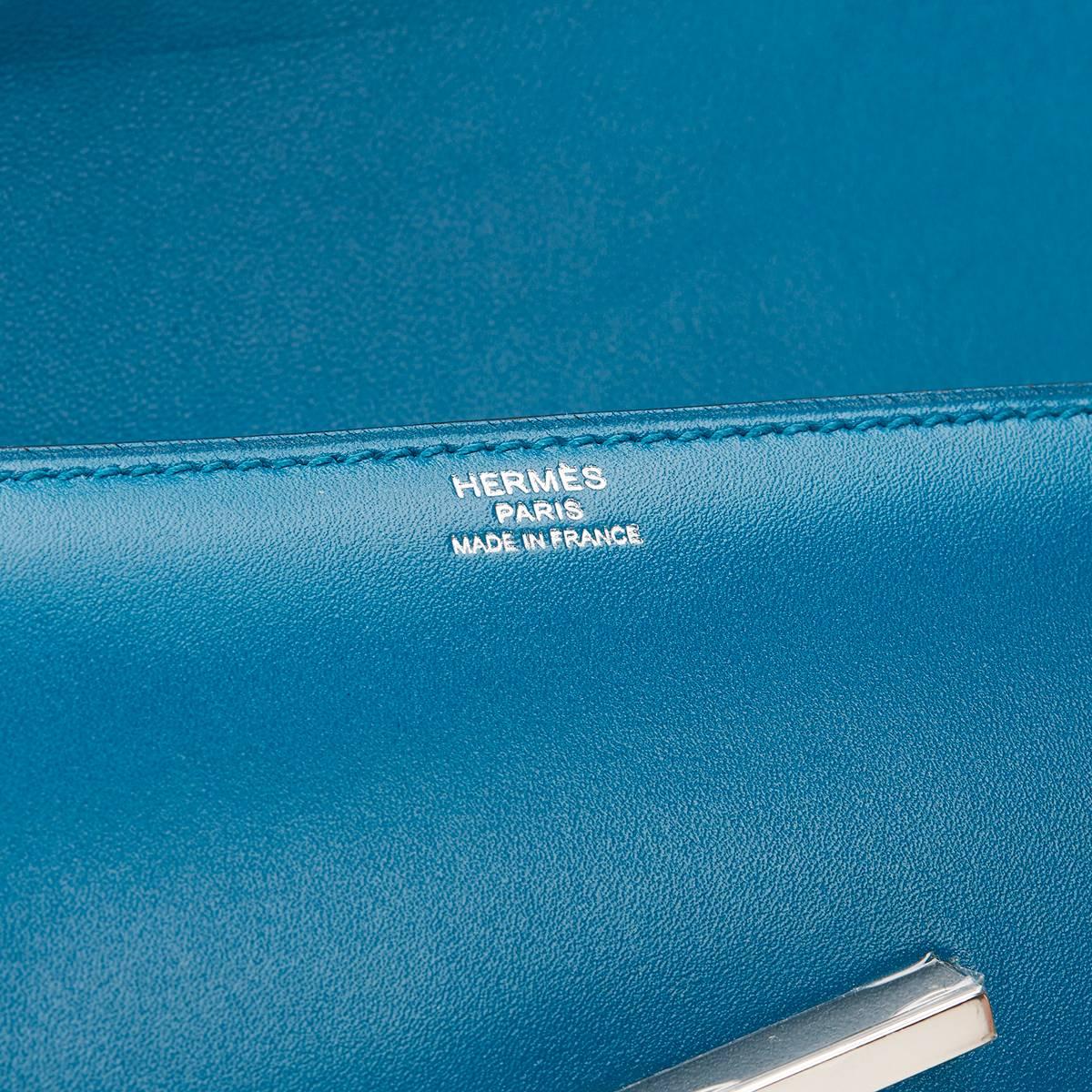 2015 Hermes Blue Izmir Tadelakt Leather Egee Clutch 3
