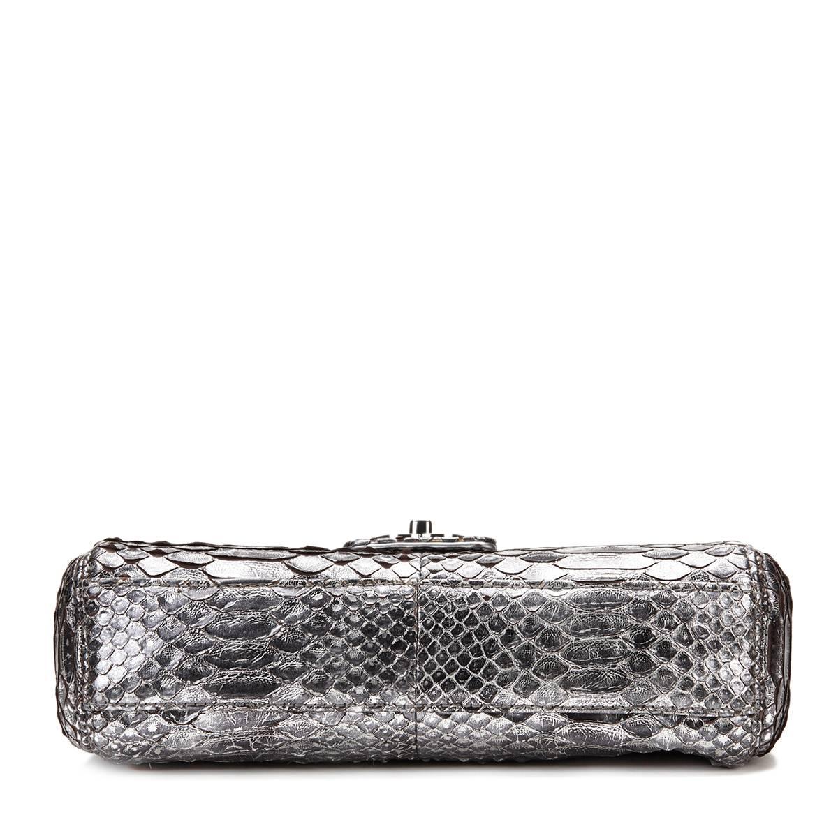 Women's 2000s Chanel Metallic Silver Python Classic Single Flap Bag