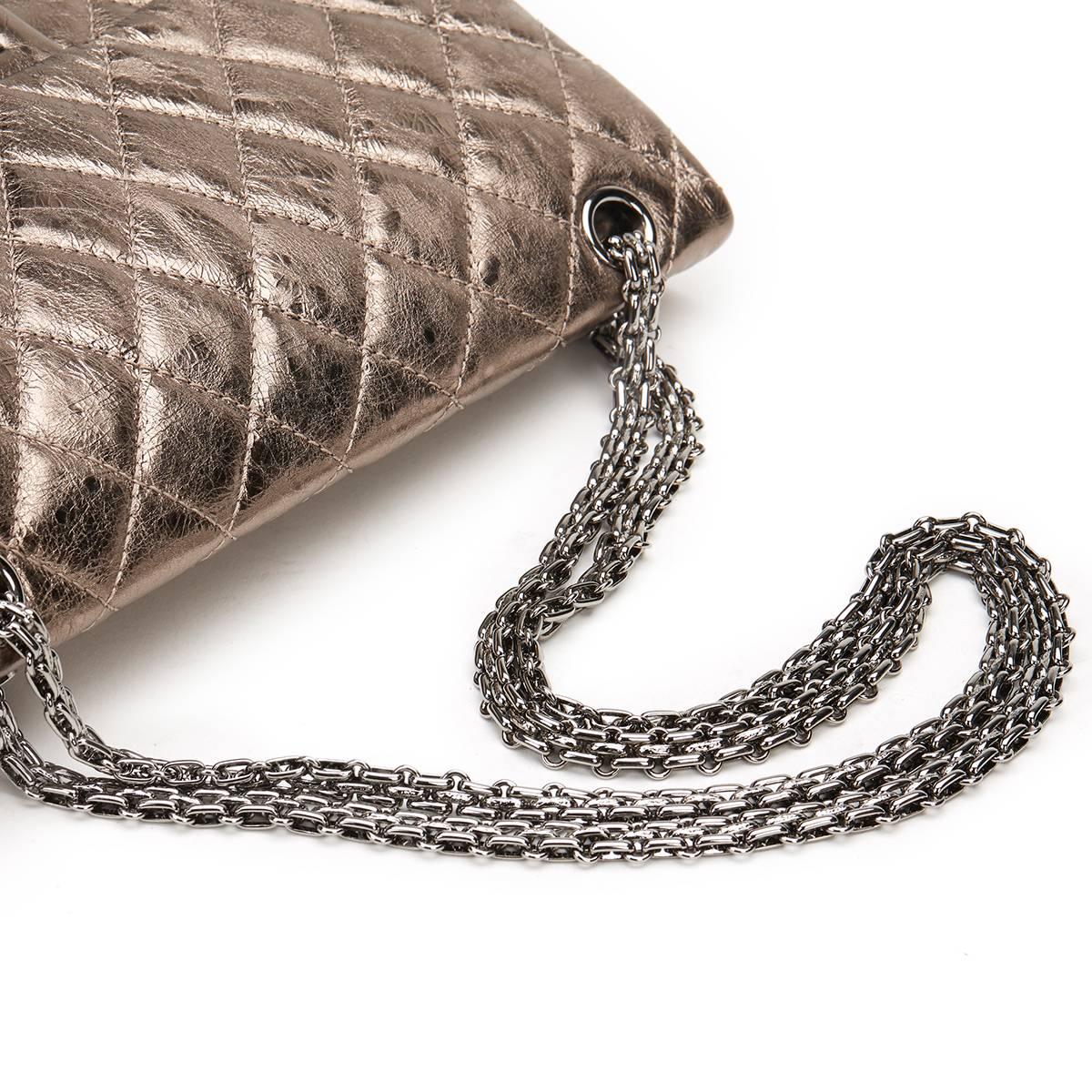 Women's 2000s Chanel Bronze Aged Quilted Metallic Calfskin 2.55 Reissue 226 Double Flap 