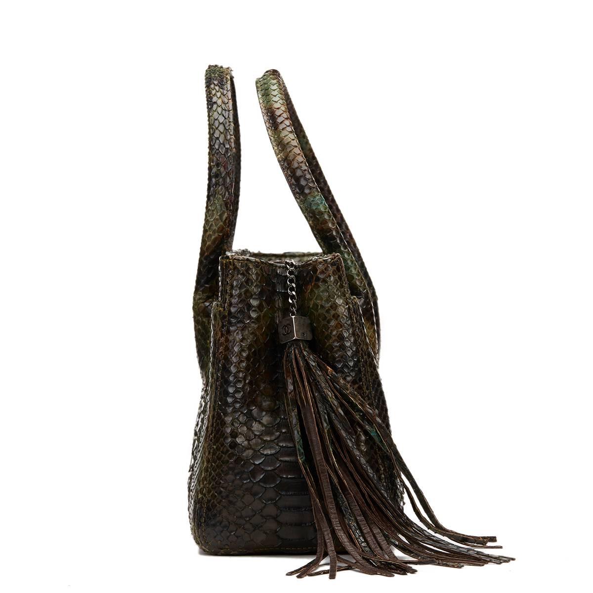 Black 2000s Chanel Green & Brown Python Cerf Tote