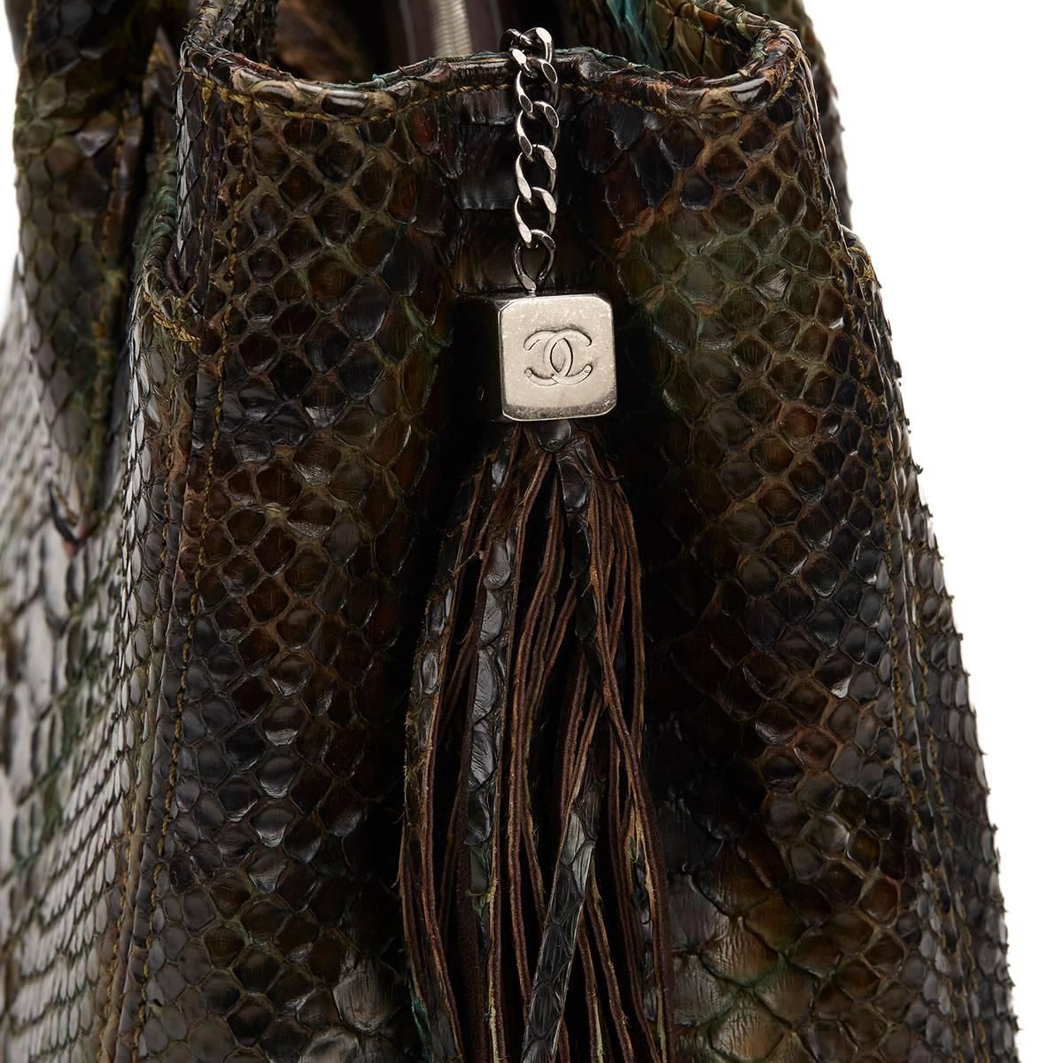 2000s Chanel Green & Brown Python Cerf Tote 1