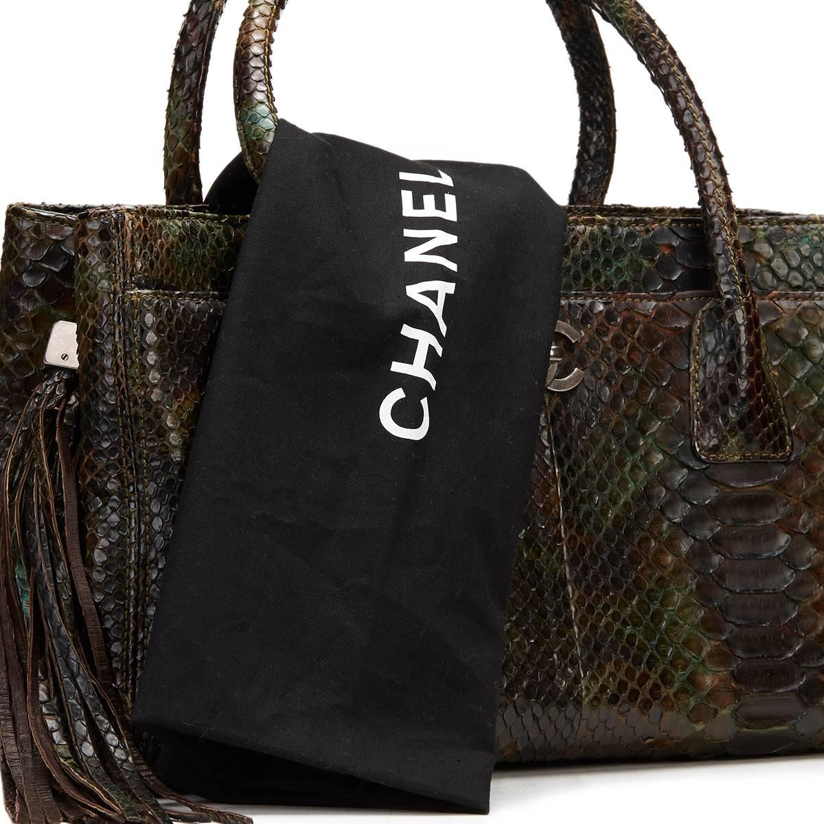 2000s Chanel Green & Brown Python Cerf Tote 5