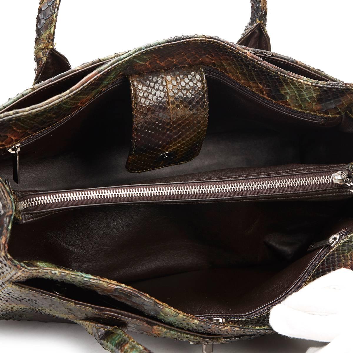 2000s Chanel Green & Brown Python Cerf Tote 4
