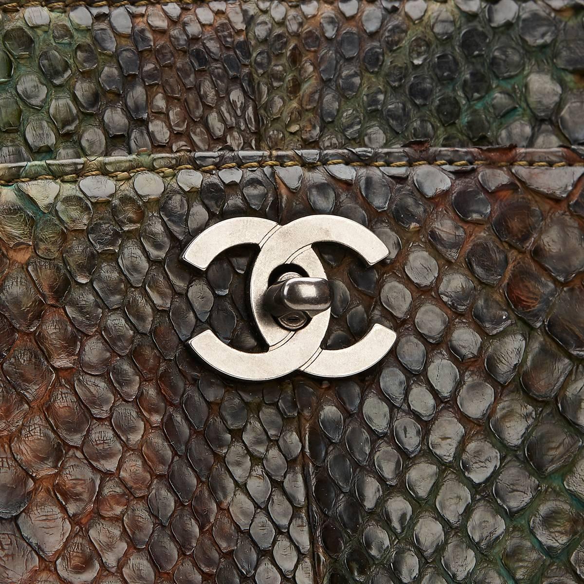 2000s Chanel Green & Brown Python Cerf Tote 2
