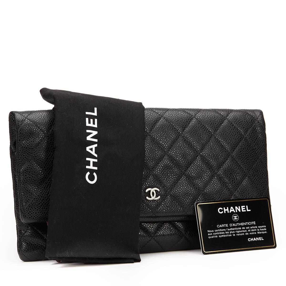 2015 Chanel Black Quilted Caviar Leather Beauty CC Foldover Clutch 3