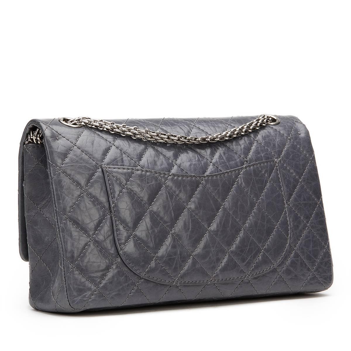 Black 2000s Chanel Grey Quilted Calfskin 50th Anniversary 2.55 Reissue 226 Double Flap