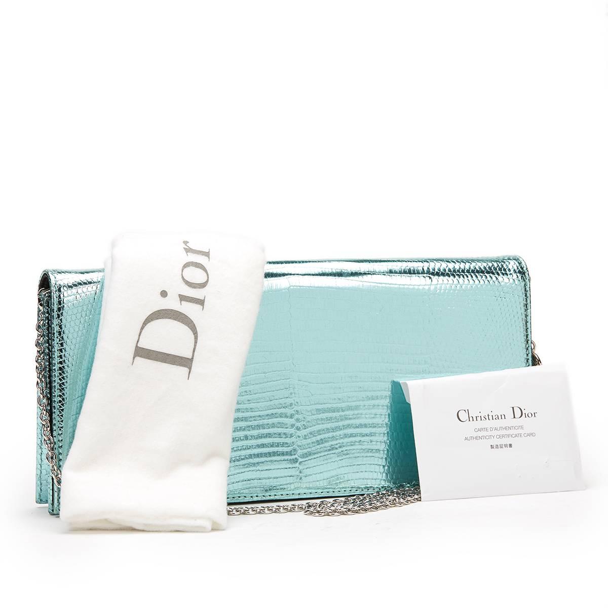 Women's 2010s Christian Dior Mint Embossed Metallic Patent Leather Evening Clutch