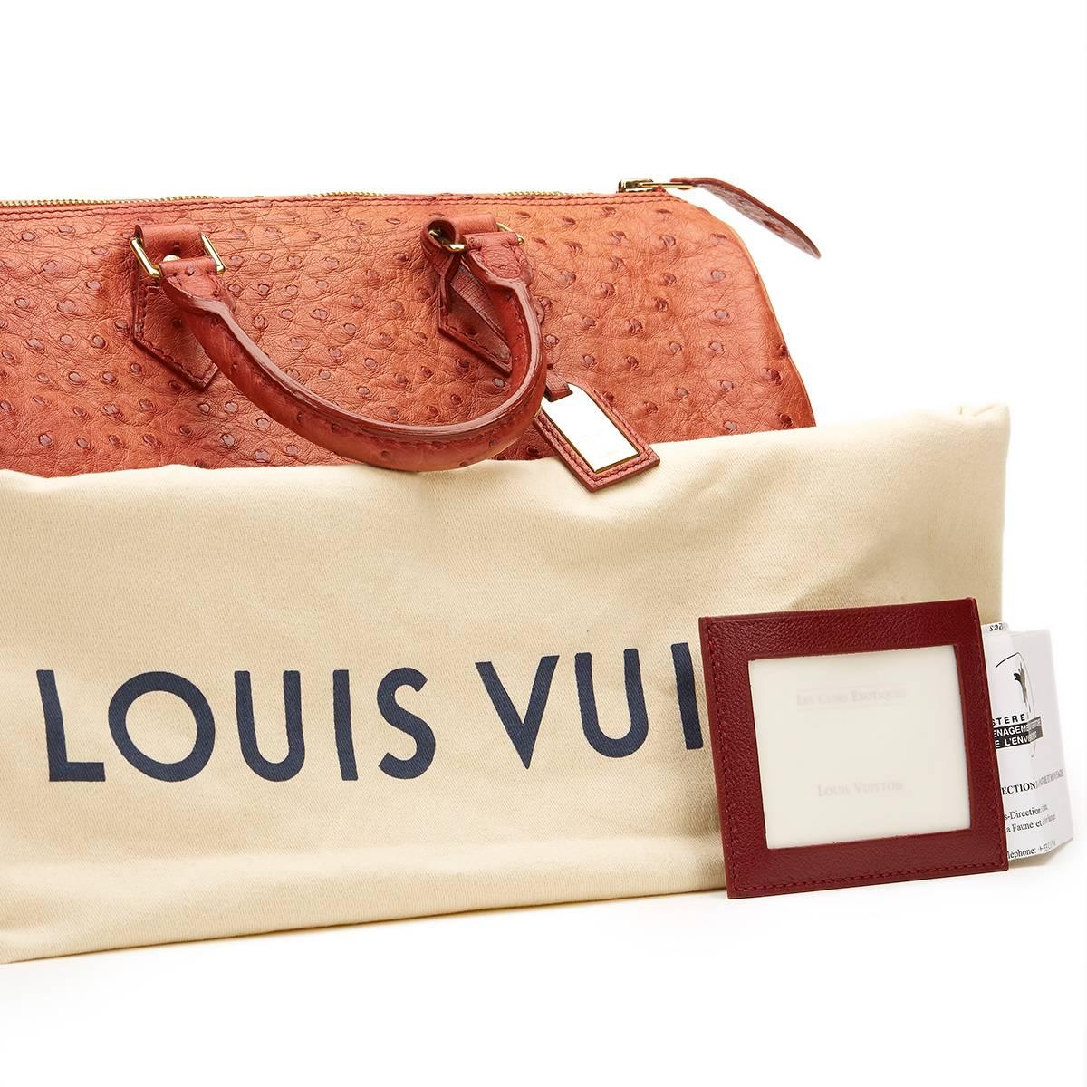 1990s Louis Vuitton Red Ostrich Leather Special Order Speedy 35cm 6
