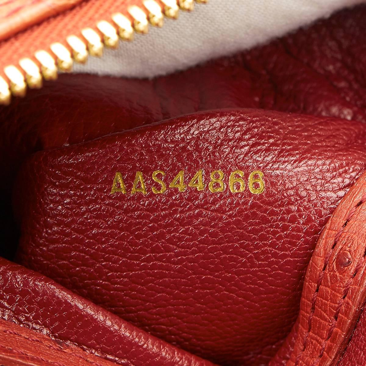 1990s Louis Vuitton Red Ostrich Leather Special Order Speedy 35cm 2