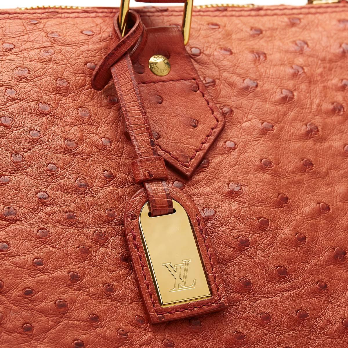 1990s Louis Vuitton Red Ostrich Leather Special Order Speedy 35cm 4