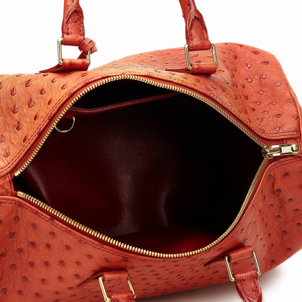 1990s Louis Vuitton Red Ostrich Leather Special Order Speedy 35cm 5