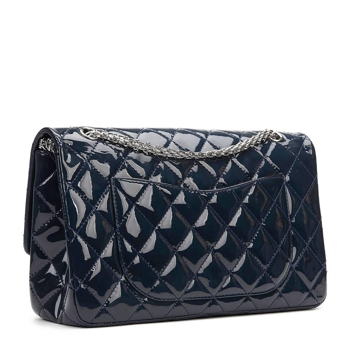 2010s Chanel Navy Quilted Patent Leather 2.55 Reissue 227 Double Flap Bag 1
