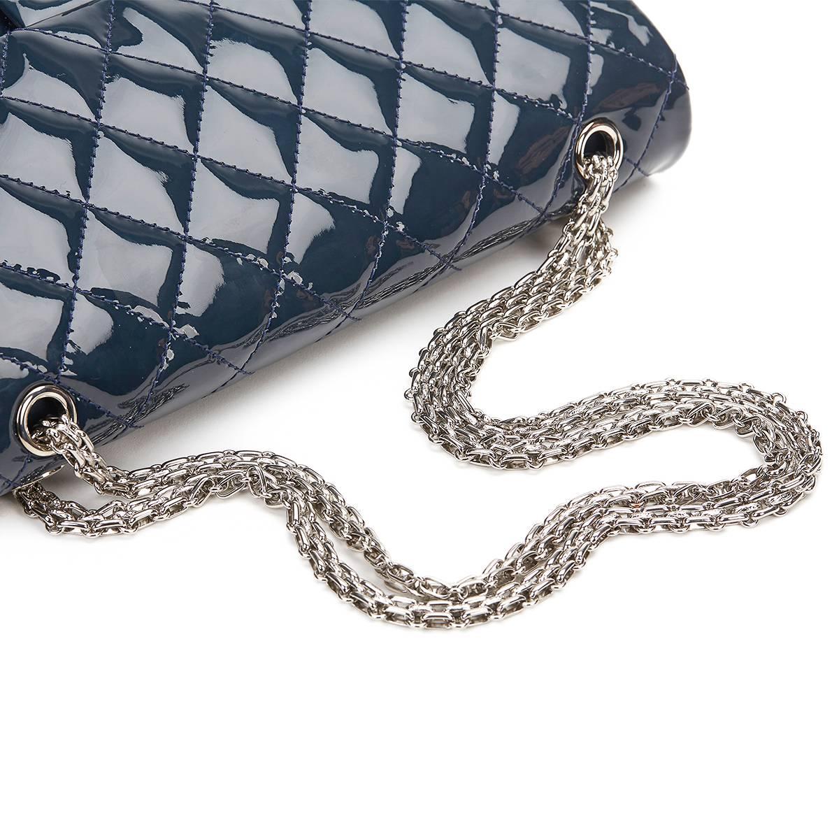 2010s Chanel Navy Quilted Patent Leather 2.55 Reissue 227 Double Flap Bag 2