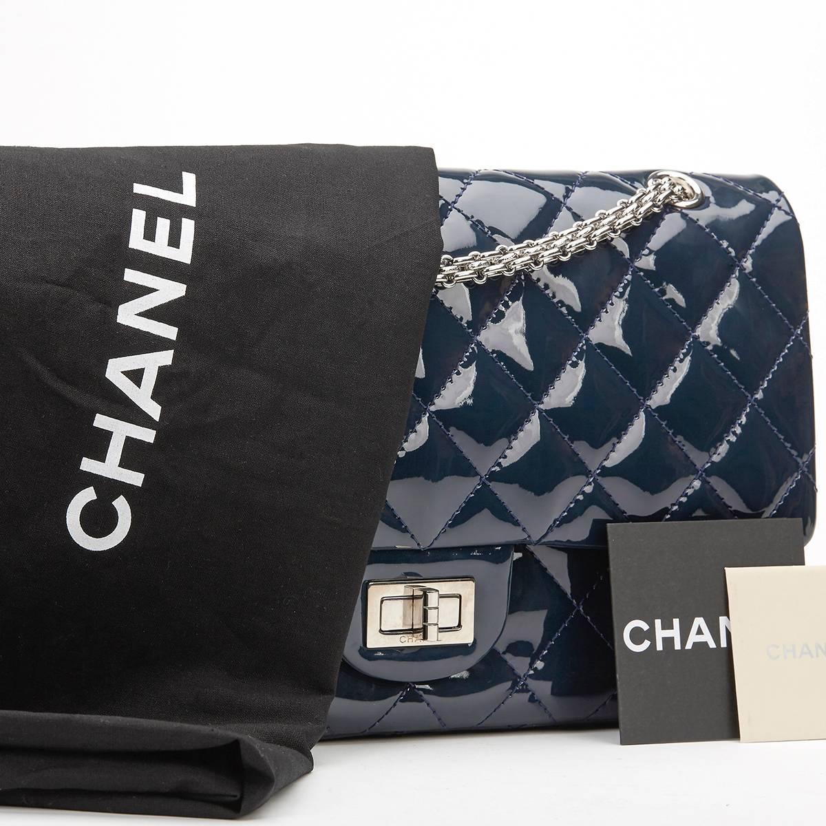 2010s Chanel Navy Quilted Patent Leather 2.55 Reissue 227 Double Flap Bag 5