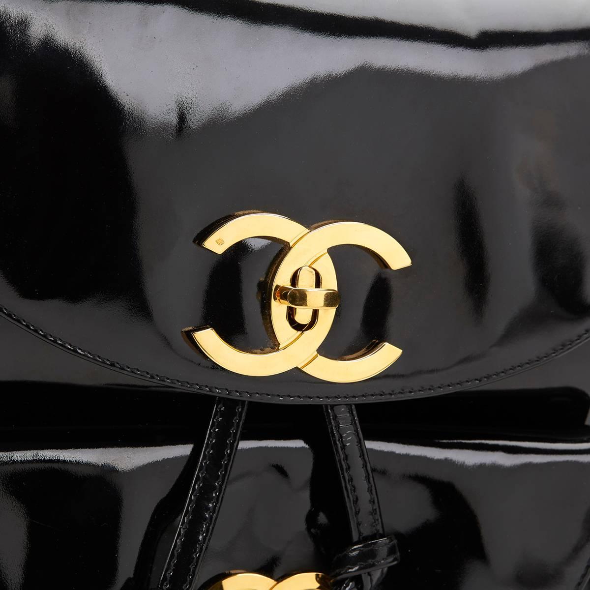 1990s Chanel Black Patent Leather Vintage Timeless Backpack 4