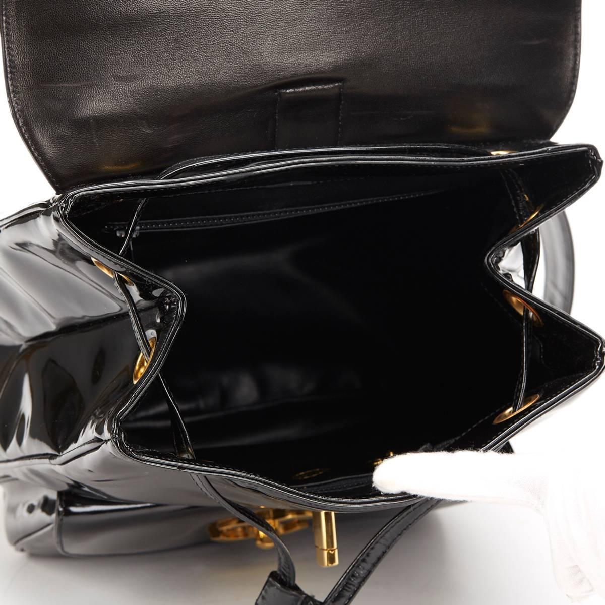 1990s Chanel Black Patent Leather Vintage Timeless Backpack 3