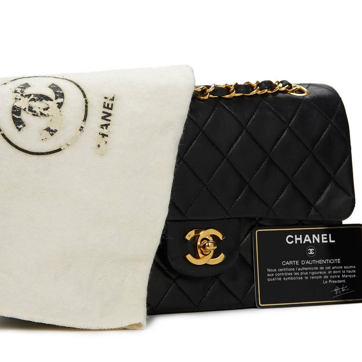 Chanel Black Quilted Lambskin Vintage Small Classic Double Flap Bag, 1980s  6
