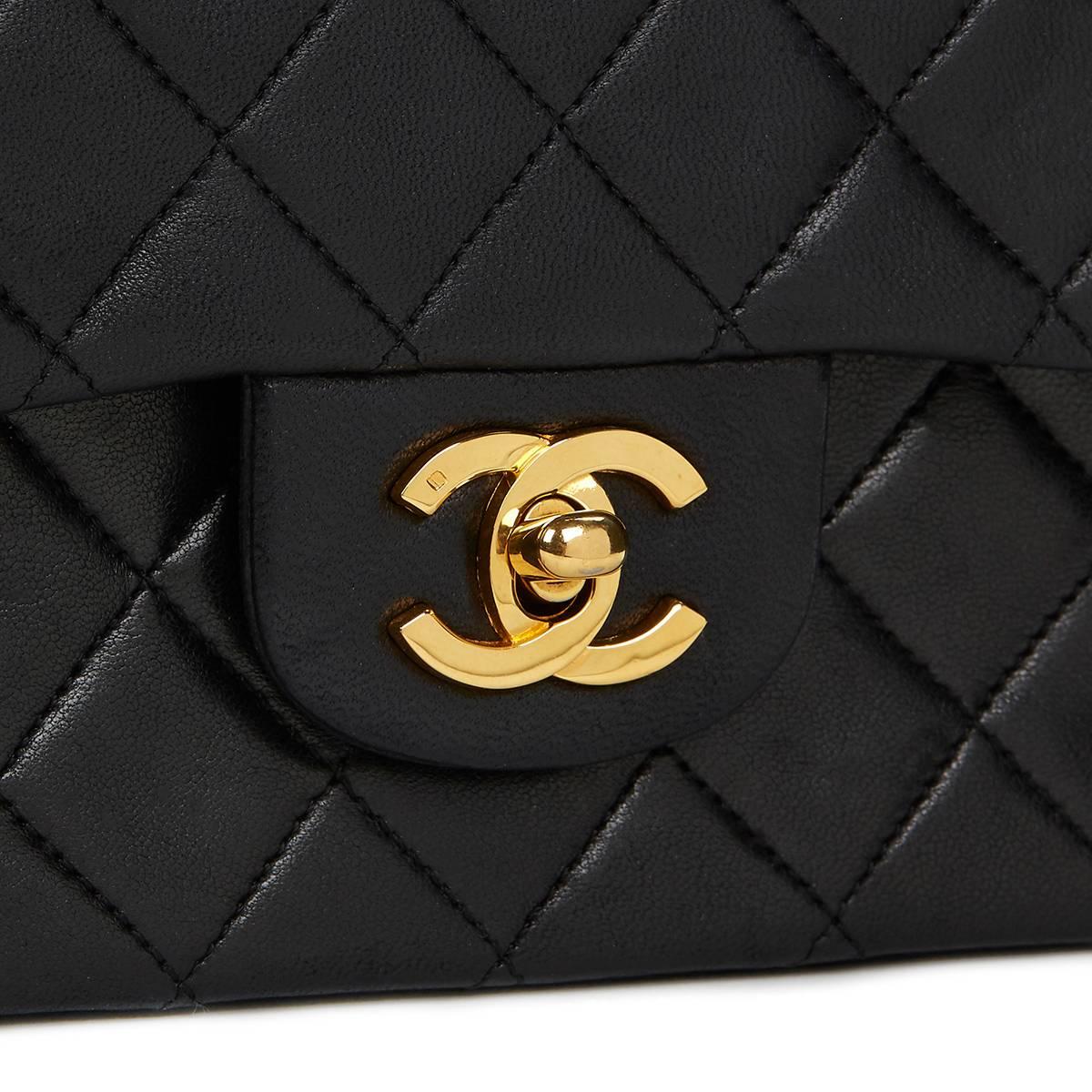 Chanel Black Quilted Lambskin Vintage Small Classic Double Flap Bag, 1980s  5
