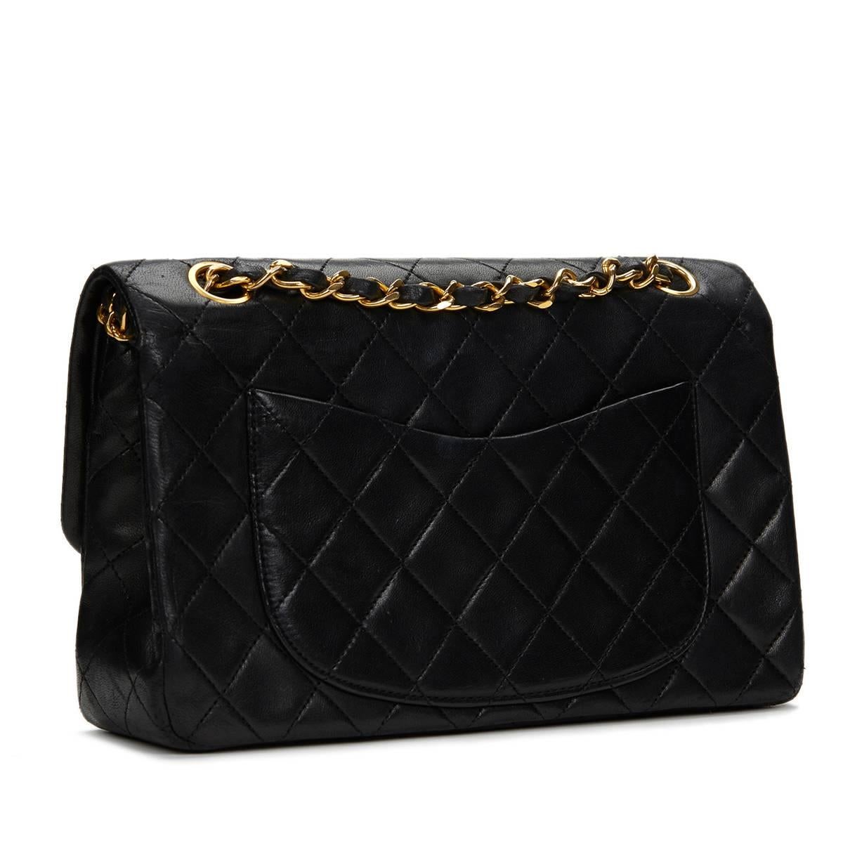 Chanel Black Quilted Lambskin Vintage Small Classic Double Flap Bag, 1980s  2