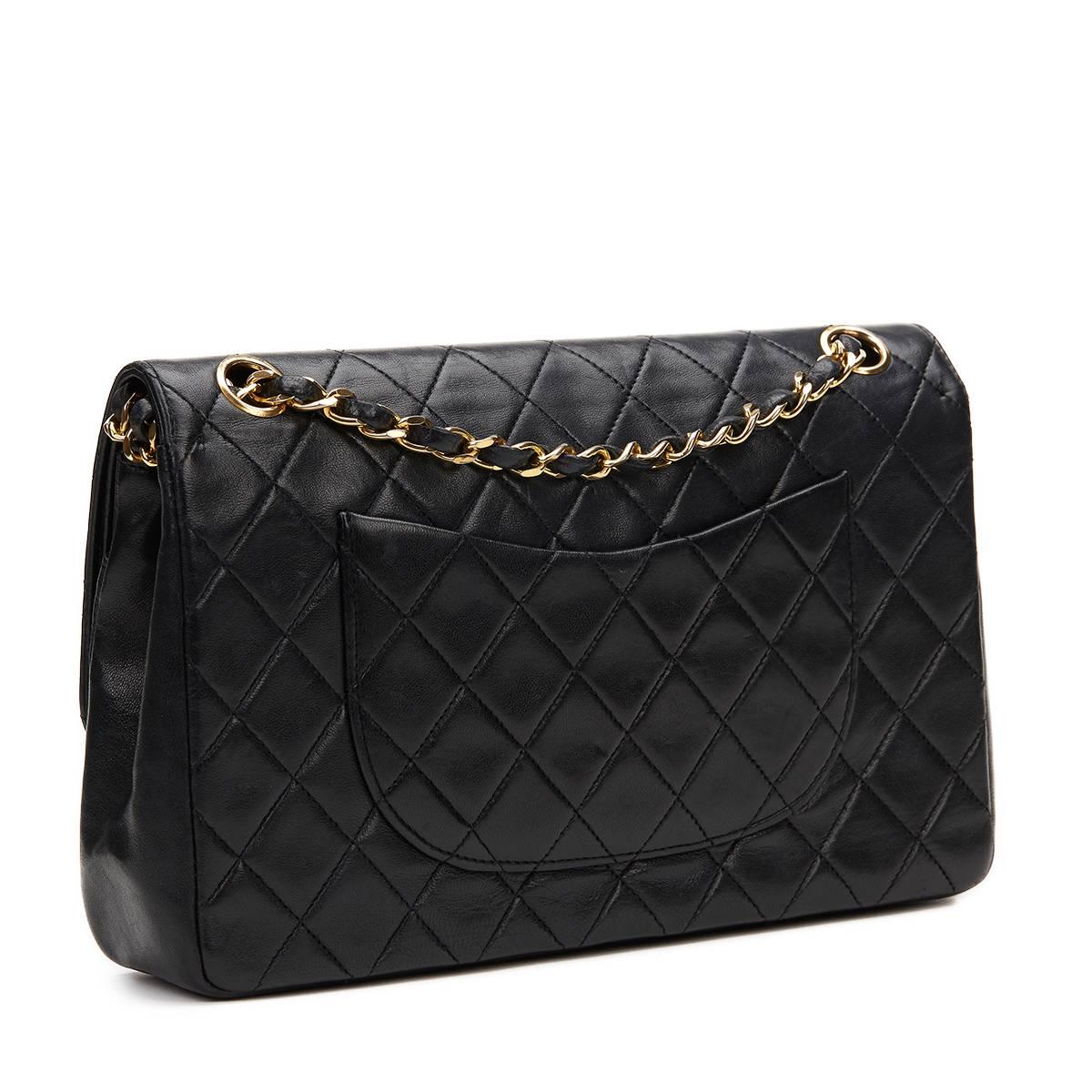 1980's Chanel Black Quilted Lambskin Vintage Medium Classic Double Flap Bag 1