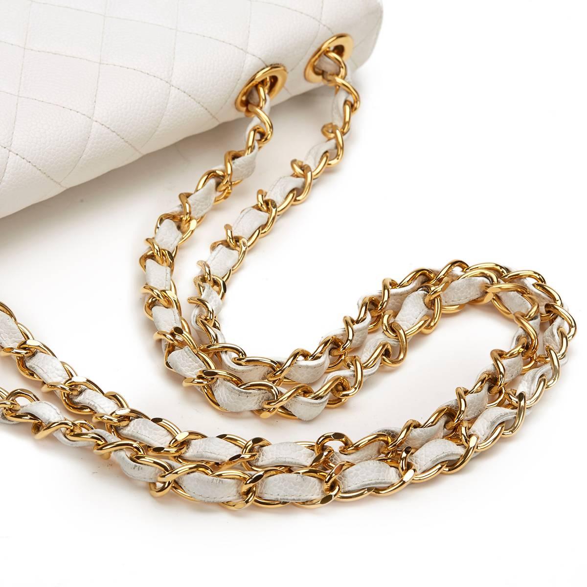 1990s Chanel White Quilted Caviar Leather Vintage Jumbo Flap Bag 4