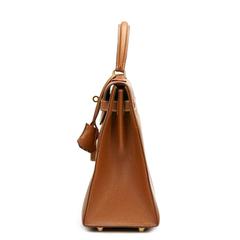 1994 Hermes Gold Courchevel Leather Vintage Kelly Sellier 32cm