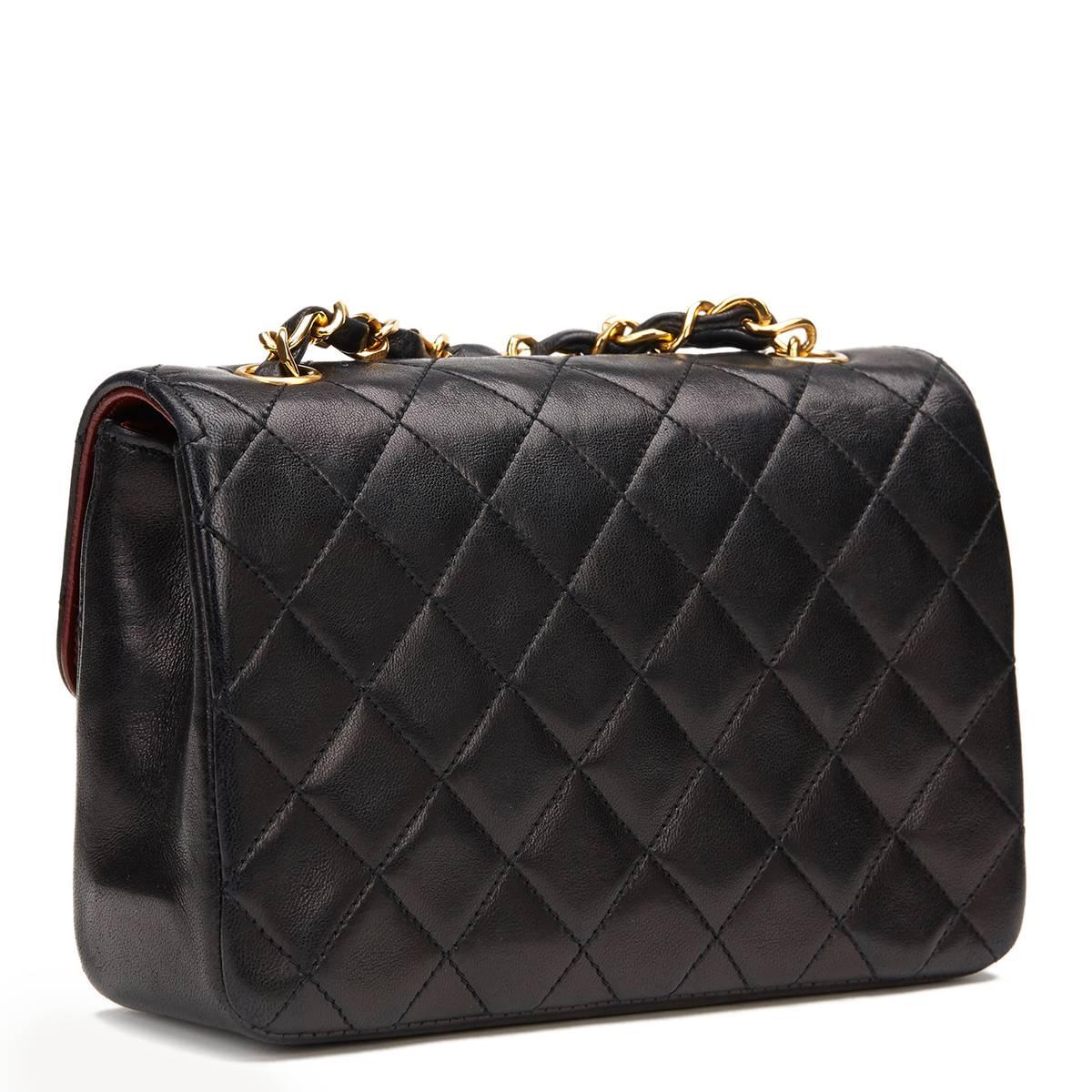 1980s Chanel Black Quilted Lambskin Vintage Mini Flap Bag 1