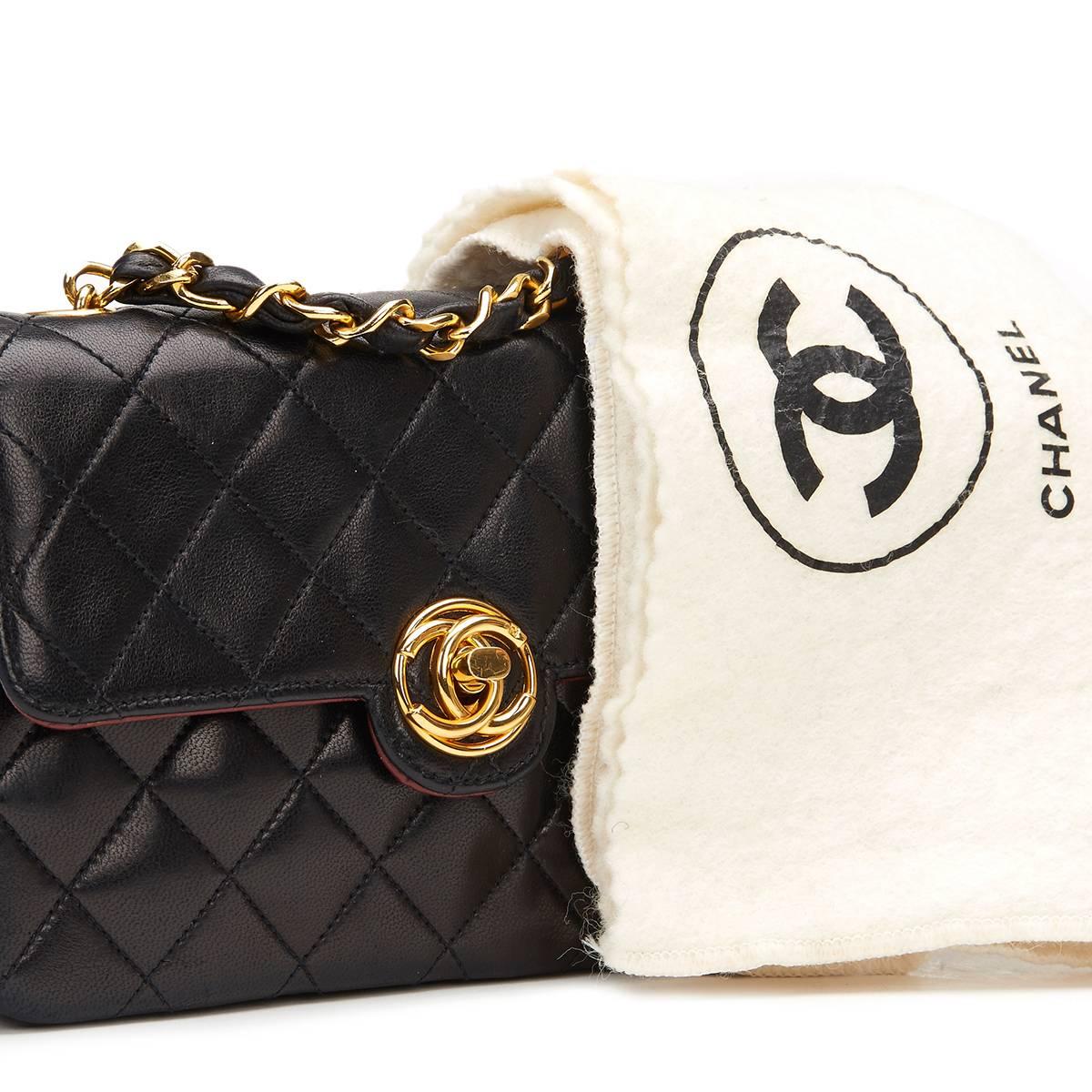 1980s Chanel Black Quilted Lambskin Vintage Mini Flap Bag 6