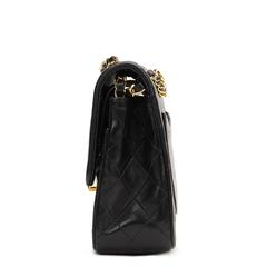 1980s Chanel Black Quilted Lambskin Vintage Medium Classic Double Flap Bag
