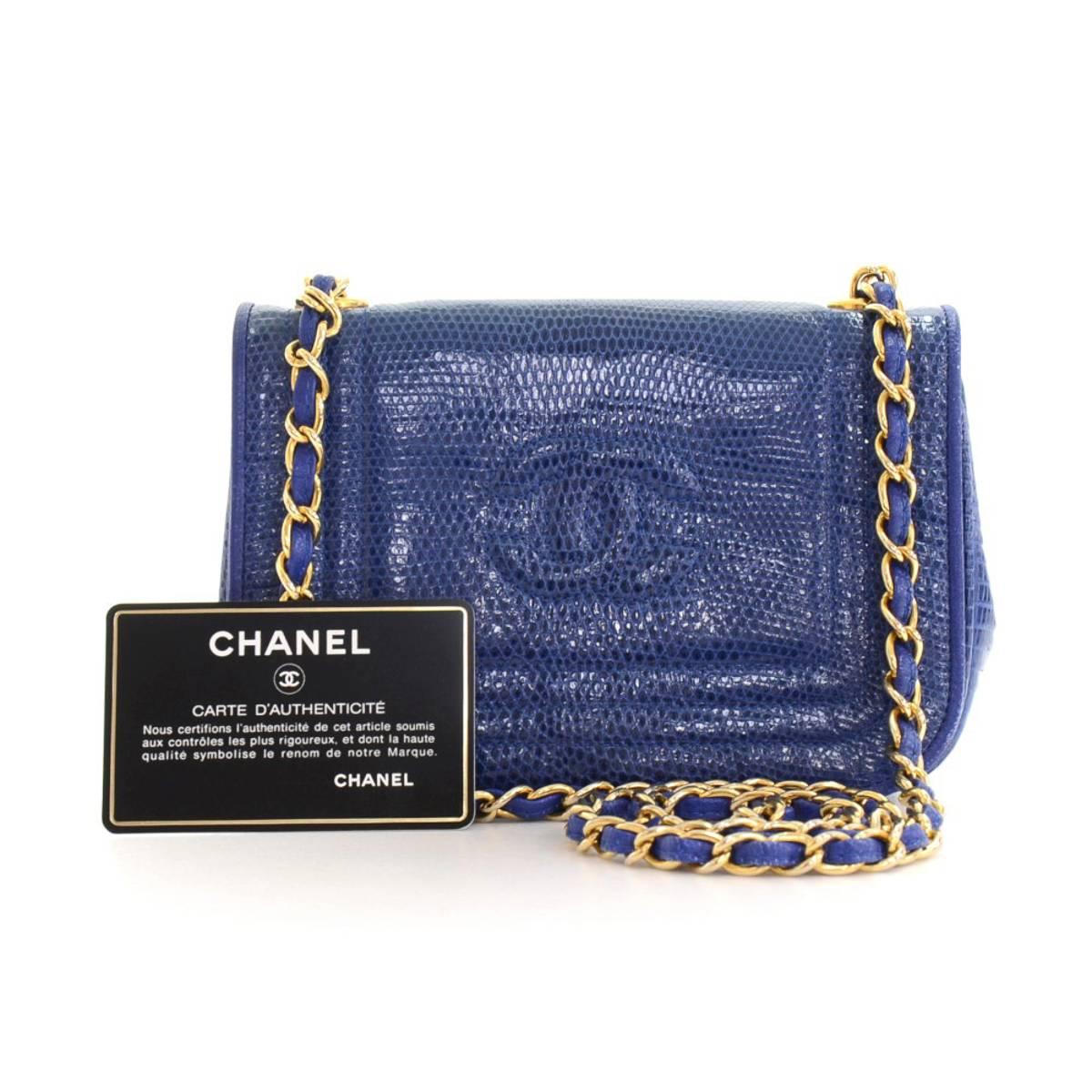1990s Chanel Blue Lizard Skin Vintage Mini Flap Bag 5