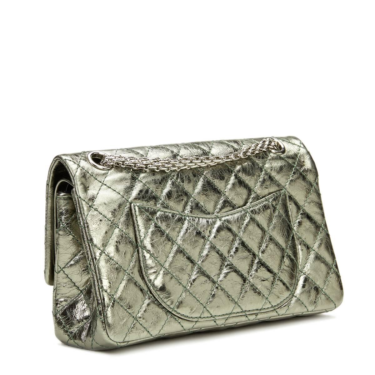 Women's 2000s Chanel Green Metallic Aged Calfskin 2.55 Reissue 225 Double Flap Bag