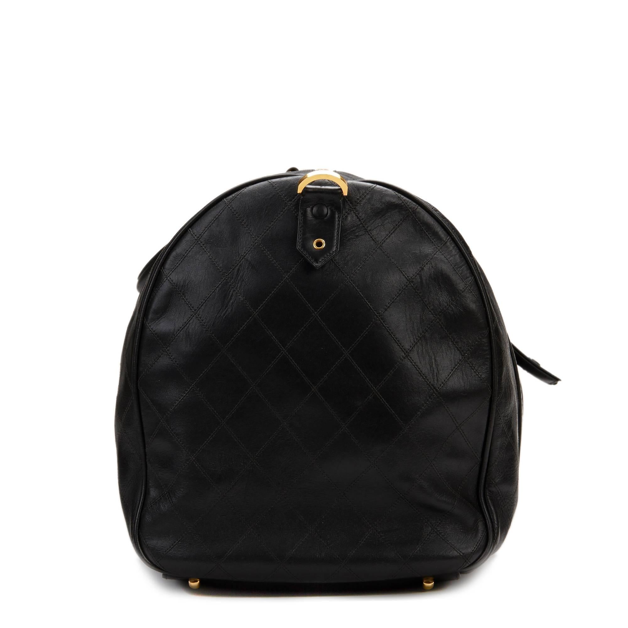 Women's 1990s Chanel Black Quilted Lambskin Vintage Boston Travel Bag