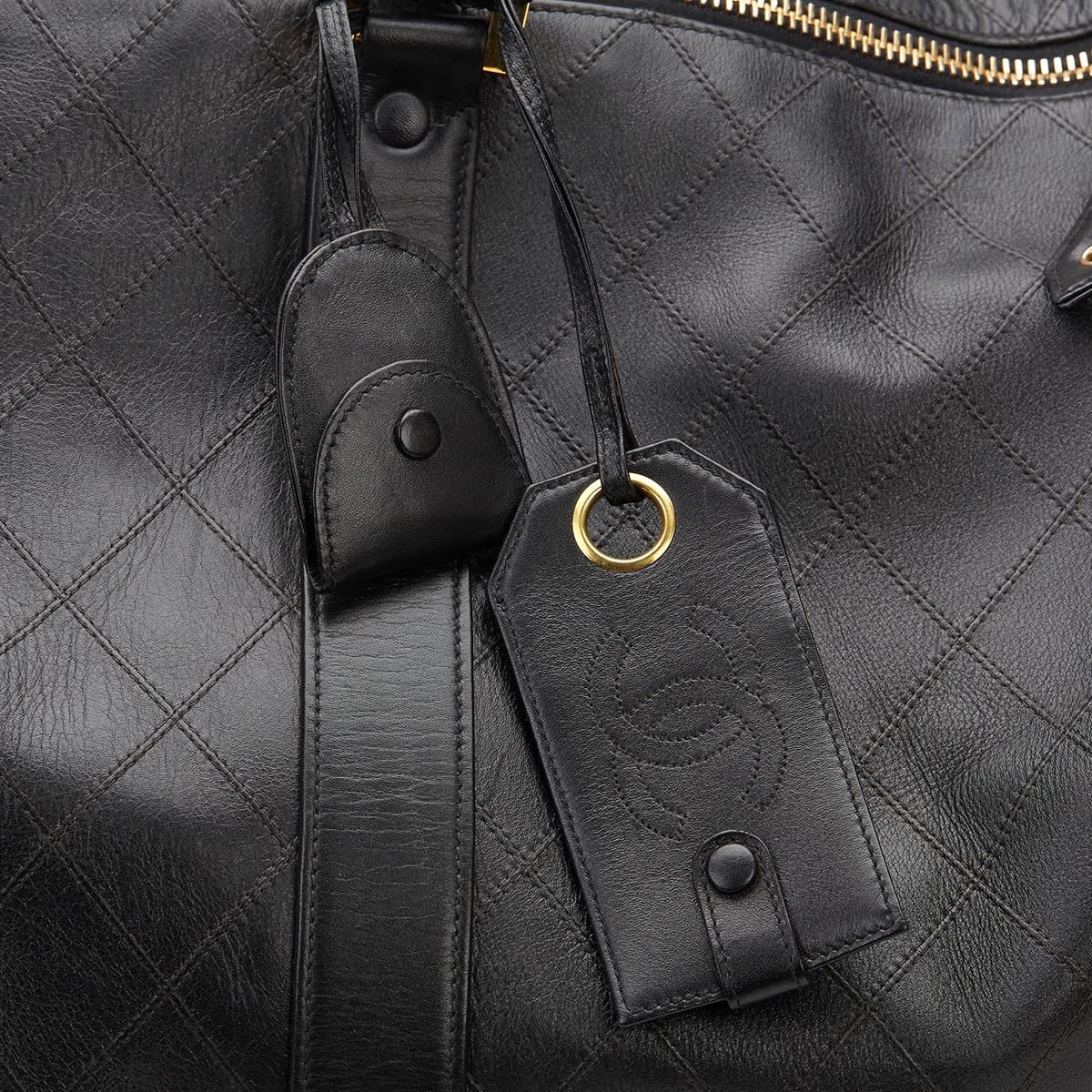1990s Chanel Black Quilted Lambskin Vintage Boston Travel Bag 5