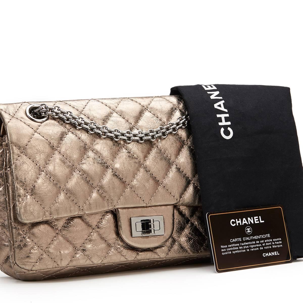 2000s Chanel Bronze Metallic Aged Calfskin 2.55 Reissue 225 Double Flap Bag 2