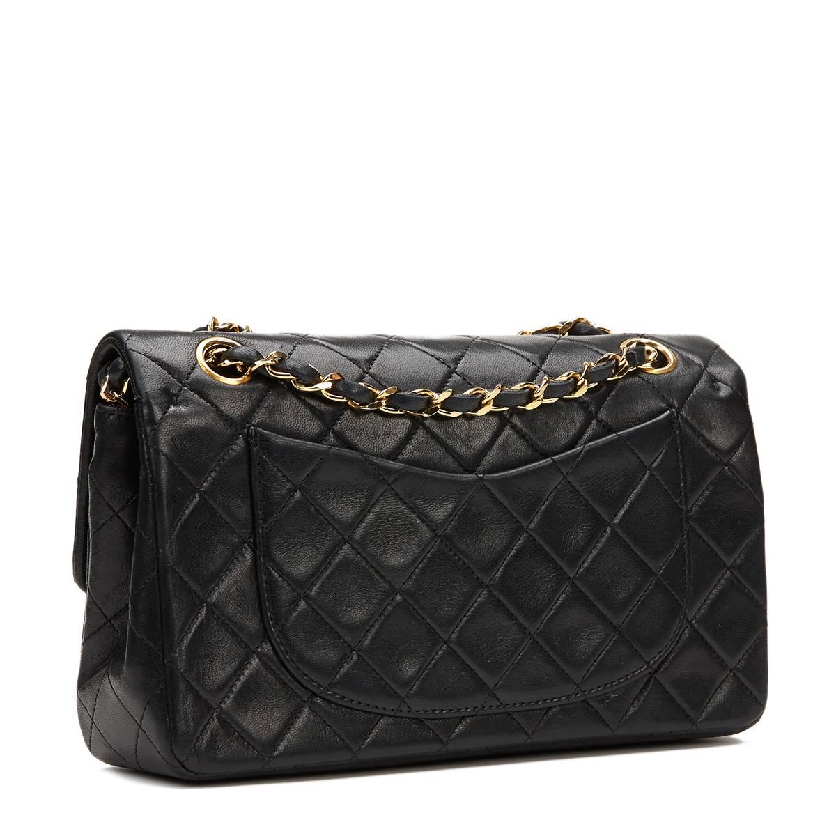 1980's Chanel Black Quilted Lambskin Vintage Small Classic Double Flap Bag 1