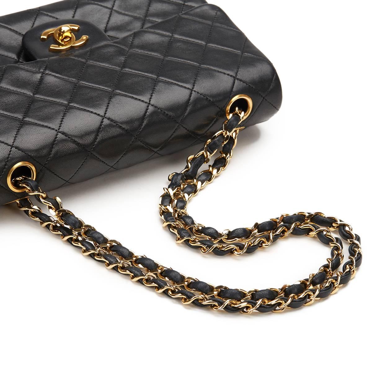 1980's Chanel Black Quilted Lambskin Vintage Small Classic Double Flap Bag 4