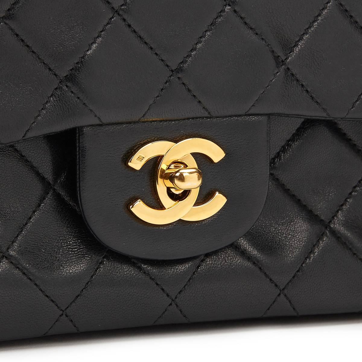 1980's Chanel Black Quilted Lambskin Vintage Small Classic Double Flap Bag 5