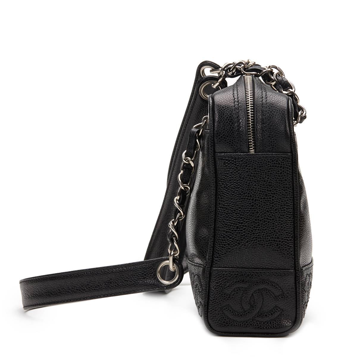 CHANEL
Black Caviar Leather Vintage Timeless Logo Trim Shoulder Bag

 Reference: HB898
Serial Number: 4558290
Age (Circa): 1996
Accompanied By: Chanel Dust Bag, Box, Authenticity Card, Care Booklet
Authenticity Details: Authenticity Card, Serial