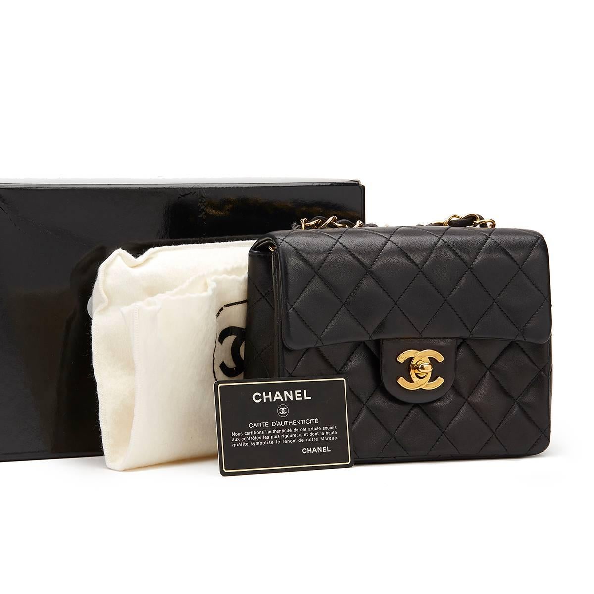 1990s Chanel Black Quilted Lambskin Vintage Mini Flap Bag 6