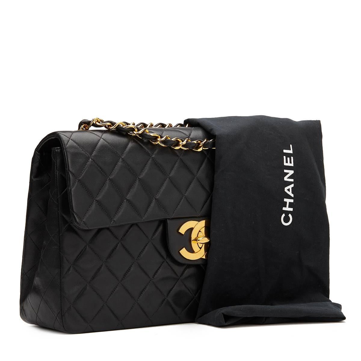 1994 Chanel Black Quilted Lambskin Vintage Maxi Jumbo XL Flap Bag 5